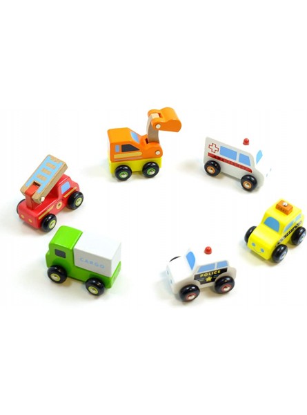 Unbekannt 6er Set Mini Autos aus Holz Fahrzeug Set bestehend aus: Taxi LKW Feuerwehr Krankenwagen Bagger und Polizei - B01N9HSLQ3