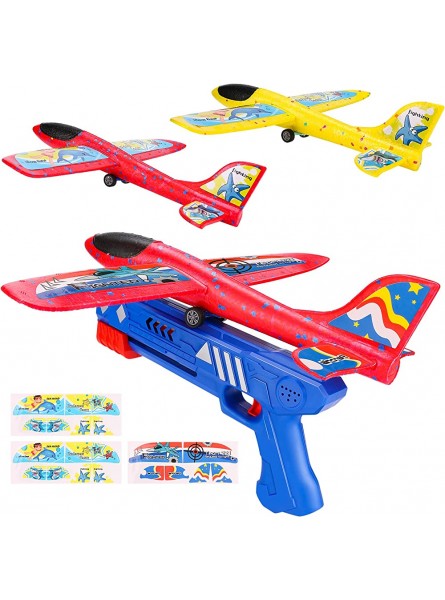 Katapult Flugzeug Spielzeug Auniq 3er Pack Fliegendes Flugzeug Spielzeug mit Launcher Kinder EIN-klick-Auswurf Modell Schaumflugzeug Flugzeug Schießspiel Spielzeug für Kinder ab 3 Jahren - B09GFJ1LG3