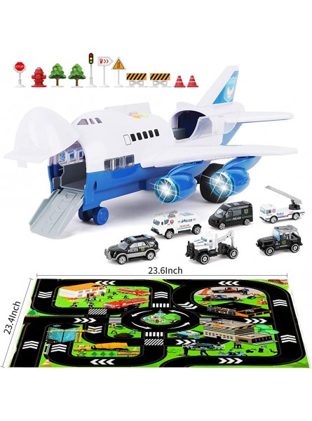 Veluoess Transport Flugzeug Spielzeug Flugzeugspielzeug mit 6 Mini-Polizeiautos und Szenenspielmatte Auto Flugzeug Spielzeug für Kinder 3+ - B09G6R4S9W