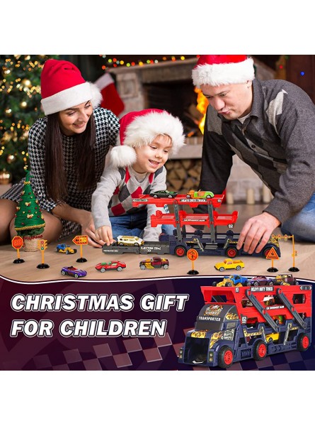 Aoskie Kinder Autotransporter Spielzeug mit Mini Autos Straßenschilder LKW Spielzeug Geschenke ab 3 Jahr Jungen - B09HGVTHY9