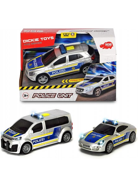 Dickie Toys 203712014 Polizeieinheit Polizeieinsatzfahrzeug Spielzeugauto 3 Verschiedene Modelle: Porsche Citroën oder Mercedes zufällige Auswahl 15 cm ab 3 Jahren - B07NR4QP6G
