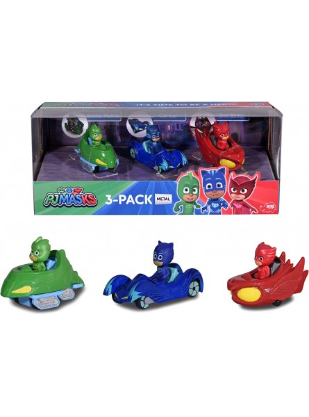 Dickie Toys PJ Masks 3-Pack Set Cars Auto Geschenkset bestehend aus: Cat-Car Owl-Glider und Gekko-Mobil 7 cm ab 3 Jahren - B077XFP5HH