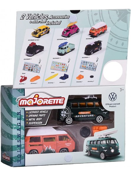 Majorette – Volkswagen The Originals 2er-Set – 2 VW-Modellautos Maßstab 1:64 mit Stickerbogen und offizieller VW Lizenz hochdetaillierte Spielzeugautos - B0B5L8GX9N