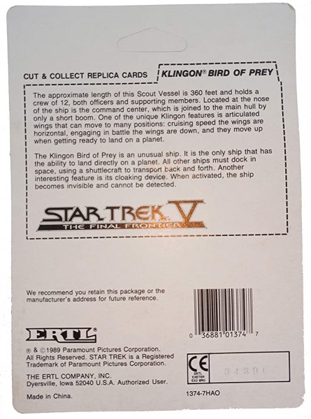 ERTL Star Trek V The FINAL Frontier Klingon Bird of Prey DIECAST Model - B000M1NSJM