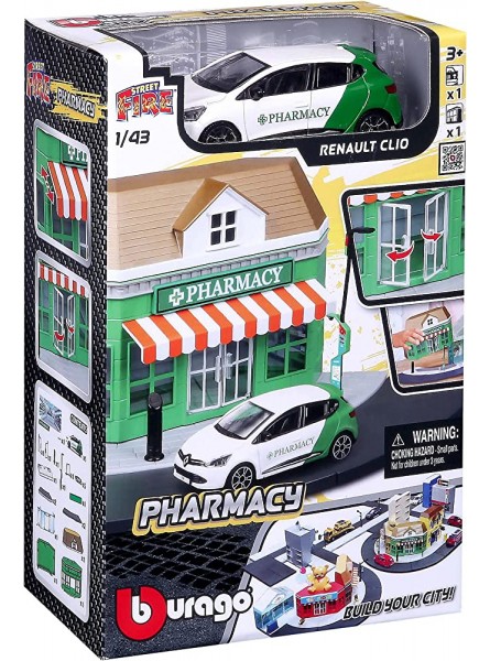 Bburago StreetFire City Playset inkl 1 Fahrzeug Pharmacy WB 1:43 - B08YF31R49