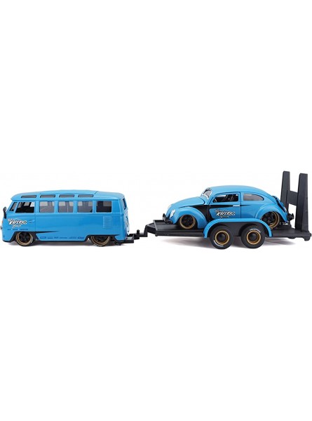 Maisto 32752-00000063 Design Elite Transporter Volkswagen Van Samba + Volkswagen Beetle: Modelltransporter mit Anhänger 2 Modellautos Türen zum Öffnen Maßstab 1:24 43 cm blau 532752 532751 - B08K3DHZRJ