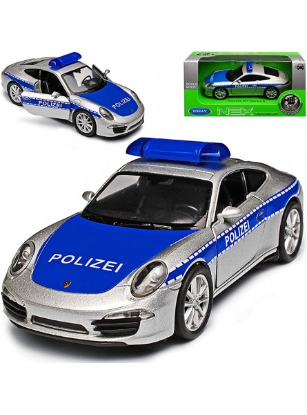 Welly Porsche 911 991 Carrera S Coupe Silber Blau Polizei Ab 2011 ca 1 43 1 36-1 46 Modell Auto mit individiuellem Wunschkennzeichen - B07DNDY74Q
