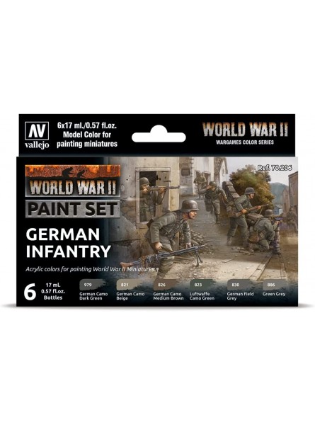 Vallejo 070206 Farb-Set Deutsche Infanterie WWII Modellbausatz 17 ml 6er Pack - B07VQ82BWF
