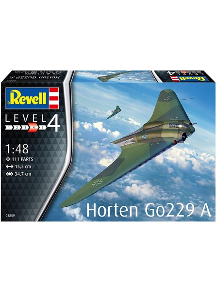 Revell 03859 Flugzeugmodell Horton Go229 A zum Selberbauen im Maßstab 1:48 Spannweite 34,7 cm originalgetreuer Modellbausatz für Fortgeschrittene zum Bemalen - B08XNP32MS