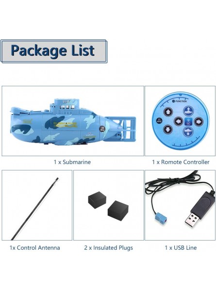 Mini Submarine Ferngesteuert U-Boot Kinder Spielzeug mit USB Kabel und FernbedienungBlau - B074JY55HY